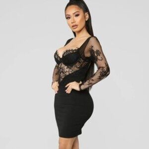 Fashion Nova Black - Pure Seduction Lace Mini Dress - Size Medium
